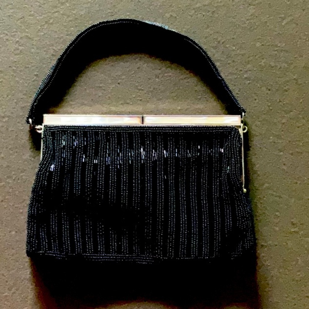 Vintage Black Beaded Clutch By Josef